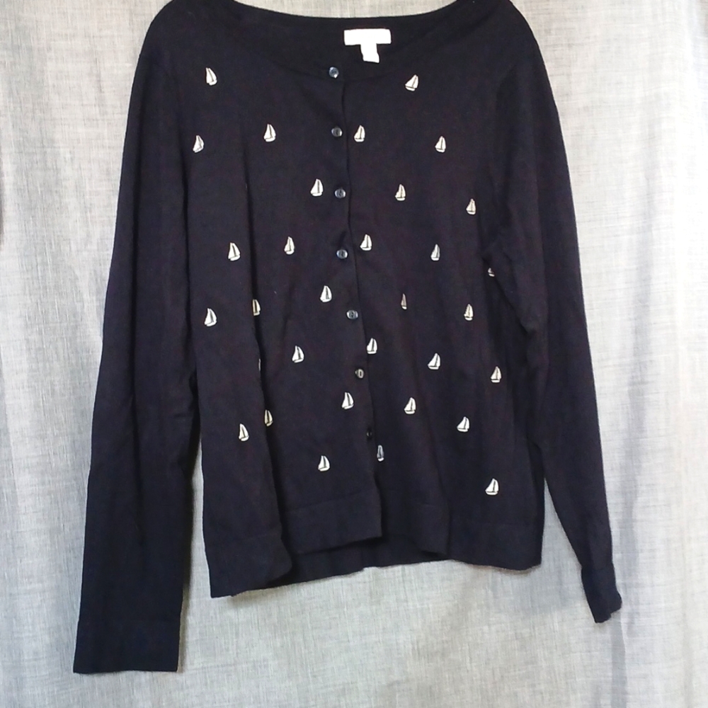 Navy Sailboats Cardigan XL